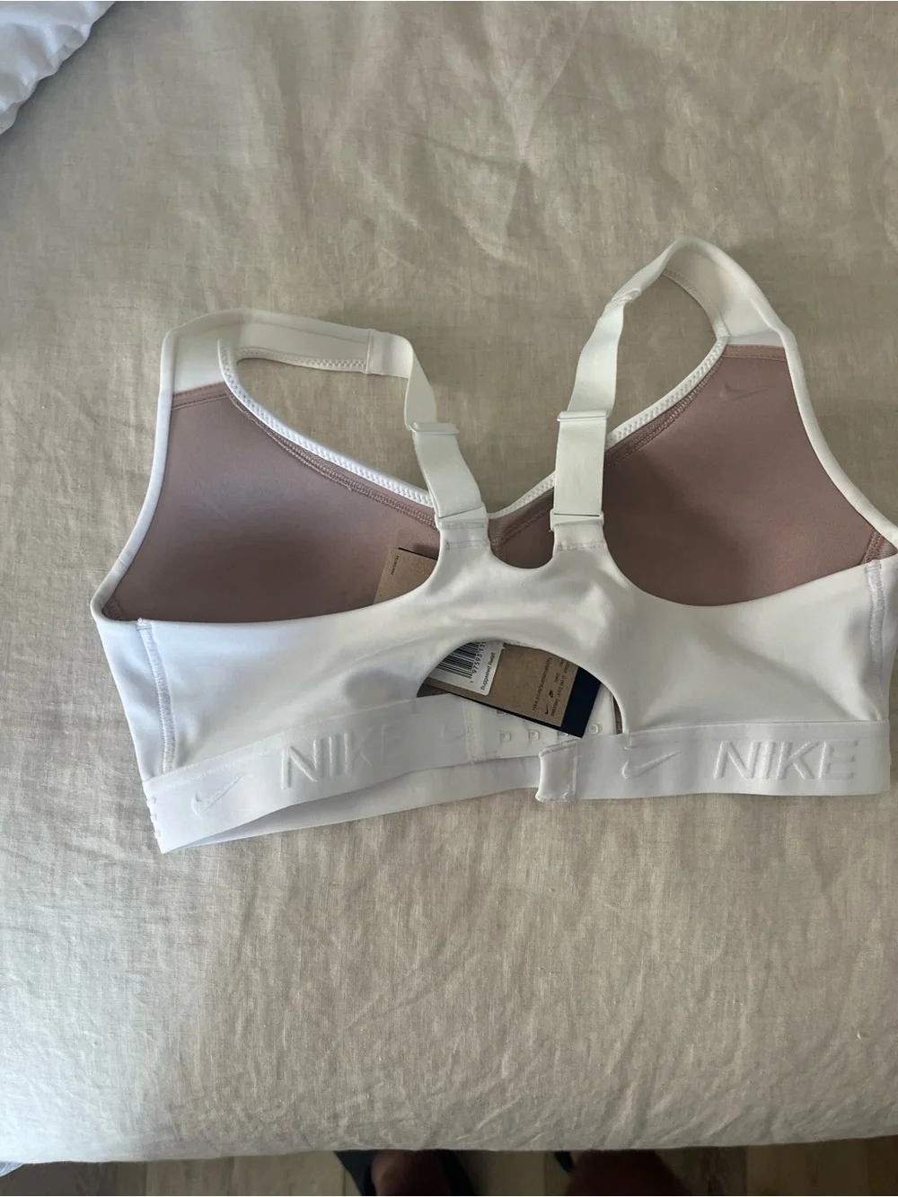Nike White Padded Sports Bra with Adjustable Hook Back